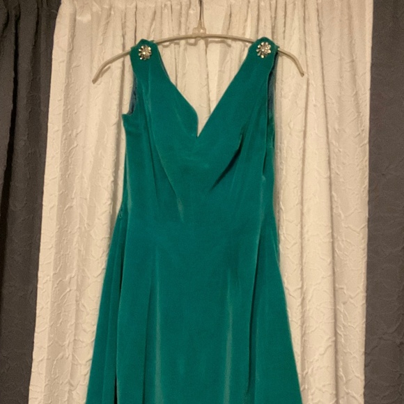 Exquisite 1950’s Aqua Velvet midi flare party dress - Picture 7 of 16